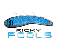 A pool with the name ricky pools written above it.