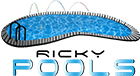 A pool with the name ricky in front of it.